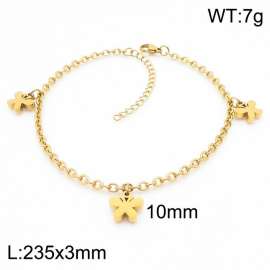 Fashion stainless steel 235 × 3mm O-Chain Hanging Butterfly Pendant Charm Gold Anklet