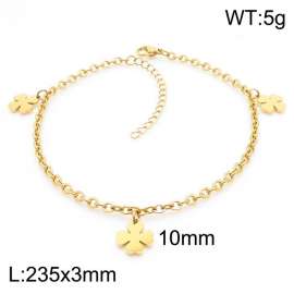 Fashion stainless steel 235 × 3mm O-Chain Hanging Four Leaf Grass Charm Gold Anklet