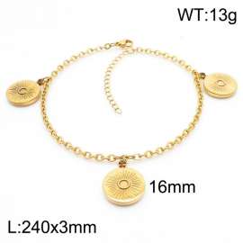 Fashion stainless steel 240 × 3mm O-chain hanging circular printed pendant charm gold Anklet