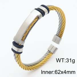 62x4mm Double Strand Twist Bracelet Men Stainless Steel Open Bracelet Gold Color