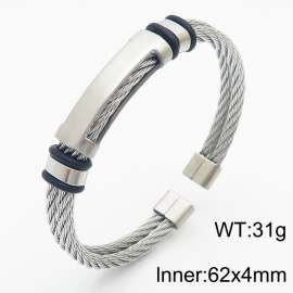 62x4mm Double Strand Twist Bracelet Men Stainless Steel Open Bracelet Silver Color