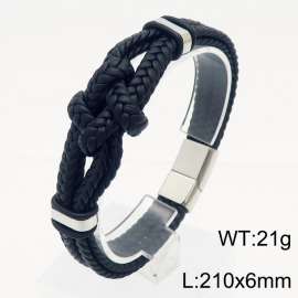 21x6mm Leather Knotted Charms Bracelet Men Multi-Leather Bracelet Silver Color
