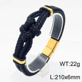 21x6mm Leather Knotted Charms Bracelet Men Multi-Leather Bracelet Gold Color