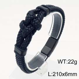 21x6mm Leather Knotted Charms Bracelet Men Multi-Leather Bracelet Black Color