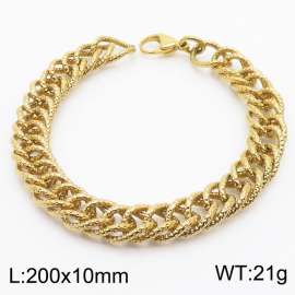 200x10mm Checkered Pattern Chain & Link Bracelet Bracelet for Men Stainless Steel Gold Bracelet