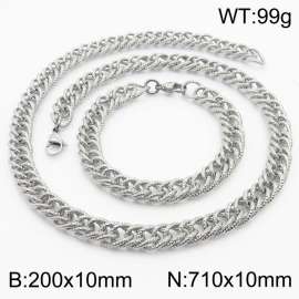 10mm Hammer Pattern Chain & Link Jewelry Set for Men Stainless Steel Silver 20cm Bracelet 71cm Necklace Set