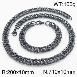 10mm Checkered Pattern Chain & Link Jewelry Set for Men Stainless Steel Vintage Colors 20cm Bracelet 71cm Necklace Set
