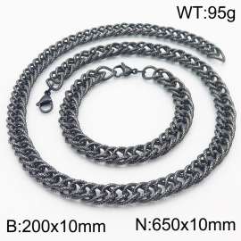 10mm Checkered Pattern Chain & Link Jewelry Set for Men Stainless Steel Vintage Colors 20cm Bracelet 65cm Necklace Set