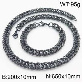 10mm Checkered Pattern Chain & Link Jewelry Set for Men Stainless Steel Vintage Colors 20cm Bracelet 65cm Necklace Set