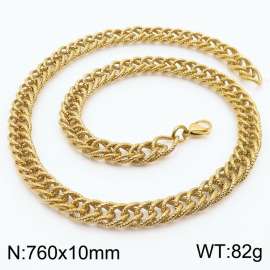760x10mm Hammer Pattern Chain & Link Necklace for Men Stainless Steel Gold Necklace