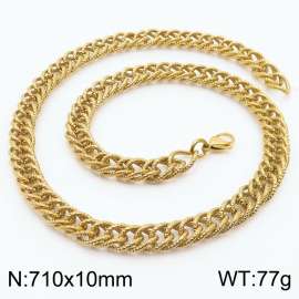 710x10mm Hammer Pattern Chain & Link Necklace for Men Stainless Steel Gold Necklace