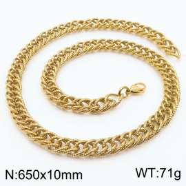 650x10mm Hammer Pattern Chain & Link Necklace for Men Stainless Steel Gold Necklace