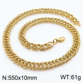 550x10mm Hammer Pattern Chain & Link Necklace for Men Stainless Steel Gold Necklace