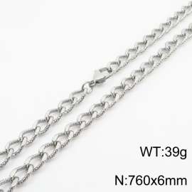 European and American fashion minimalist 760×6mm embossed chain lobster clasp jewelry silver  necklace