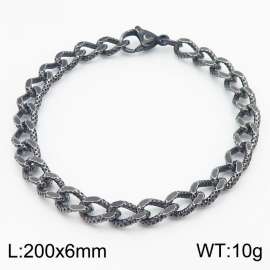 European and American Fashion Minimalist 200×6mm embossed chain lobster buckle jewelry boiled black bracelet