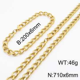 European and American fashion minimalist 200×6mm&710×6mm embossed chain lobster buckle jewelry gold set
