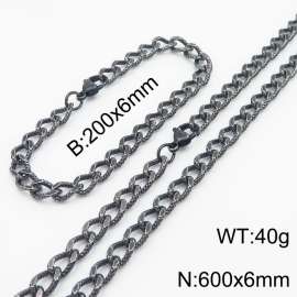 European and American fashion minimalist 200×6mm&600×6mm embossed chain lobster buckle jewelry boiled black set