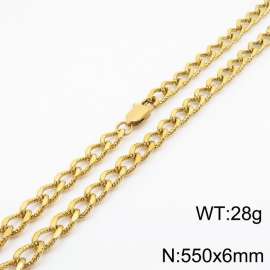 European and American fashion minimalist 550×6mm embossed pattern chain Japanese buckle jewelry gold necklace
