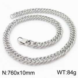 European and American fashion minimalist 760×10mm embossed double-layer thick chain Japanese buckle jewelry silver necklace