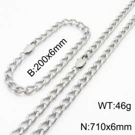 European and American fashion minimalist 200×6mm&710×6mm embossed pattern chain Japanese buckle jewelry silver set