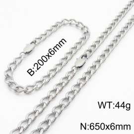 European and American fashion minimalist 200×6mm&650×6mm embossed pattern chain Japanese buckle jewelry silver set