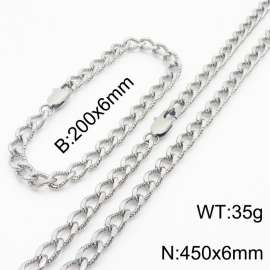 European and American fashion minimalist 200×6mm&450×6mm embossed pattern chain Japanese buckle jewelry silver set