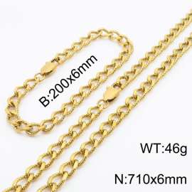 European and American fashion minimalist 200×6mm&710 × 6mm embossed pattern chain Japanese buckle jewelry gold set