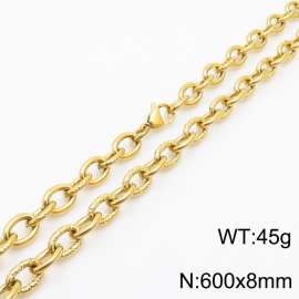 8mm gold embossed steel color men's Korean stainless steel 60cm necklace