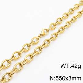 8mm gold embossed steel color men's Korean stainless steel 55cm necklace