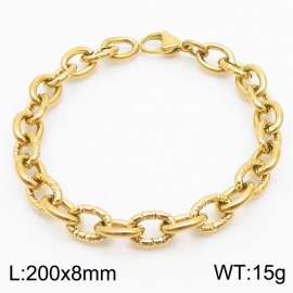 8mm gold embossed steel color Korean stainless steel bracelet for men