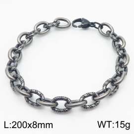 8mm boiled black embossed steel color men's Korean stainless steel bracelet