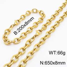 Hip hop style stainless steel splicing O-shaped chain men'sbracelet necklace set