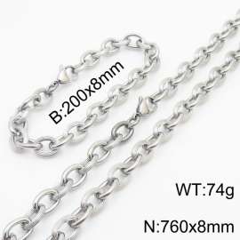 Japanese and Korean style stainless steel O-chain men's  bracelet necklace set