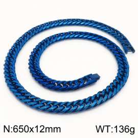 650x12mm Long Vintage Men's Charm Cuban Chain Fashion Stainless Steel Bracelet BLUE Color