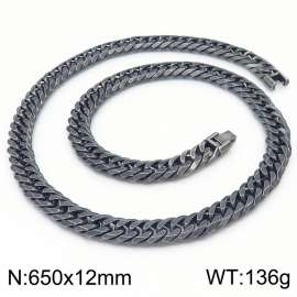 650x12mm Long Vintage Men's Charm Cuban Chain Fashion Stainless Steel Bracelet Black Color