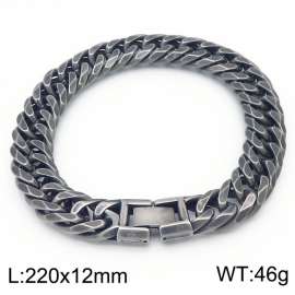 220x12mm Vintage Men's Charm Cuban Chain Fashion Stainless Steel Bracelet Black Color