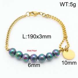 Stainless steel mixed chain connection 6mm colorful handmade beaded circular logo pendant with lobster clasp fashionable gold bracelet