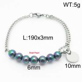Stainless steel mixed chain connection 6mm colorful handmade beaded circular logo pendant with lobster clasp fashionable silver bracelet