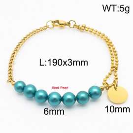 Stainless steel mixed chain connection 6mm deep blue handmade beaded circular logo pendant with lobster clasp fashionable gold bracelet