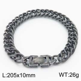 Fashion 205×10mm Embossed Double Layer Thick Chain Rectangular Buckle Vintage Boiled Black Bracelet