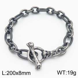 Fashion stainless steel 200×8mm Mixed Size 0-word Chain Skull Head Ancient Silver OT Buckle Temperament Retro Boiled Black Bracelet