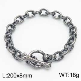Fashion stainless steel 200×8mm Mixed O-shaped Chain Skull Head Ancient Silver OT Buckle Temperament Retro Ancient Silver Bracelet