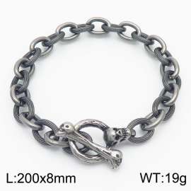 Fashion stainless steel 200×8mm Mixed 0-shaped Chain Skull Head Ancient Silver OT Buckle Temperament Retro Boiled Black Bracelet