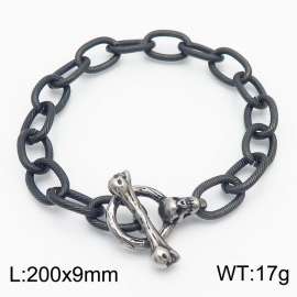 Fashion stainless steel 200×9mm O-shaped Chain Skull Head Ancient Silver OT Buckle Temperament Retro Black Bracelet