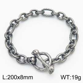 Fashion stainless steel 200×8mm Different O-shaped Mixed Splice Chain Skeleton Head OT Buckle Vintage Style Ancient Silver Bracelet