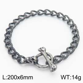 Fashion stainless steel 200×6mm Embossed Cuban Chain Skull Head Ancient Silver OT Buckle Temperament Retro Boiled Black Bracelet