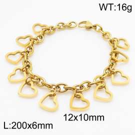 European and American fashion stainless steel 200 × 6mm O-shaped chain hanging with many hollow heart shaped accessories Jewelry charm gold bracelet