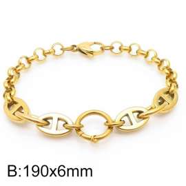 Fashion stainless steel 190×6mm Mixed Splice Chain Lobster Clasp Charm Gold Bracelet