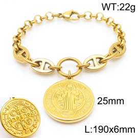 Fashion stainless steel 190×6mm Mixed Splice Chain Hanging God Jesus Statue Oval Pendant Charm Gold Bracelet