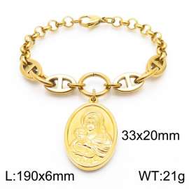 Fashion stainless steel 190 × 6mm Mixed Splice Chain Hanging Mother Child Statue Oval Pendant Charm Gold Bracelet